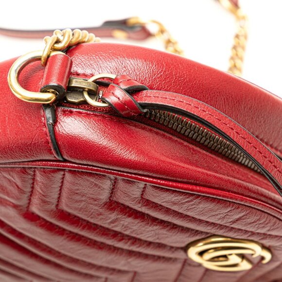 GUCCI Red Leather GG Marmont Shoulder Bag - Picture 6 of 10